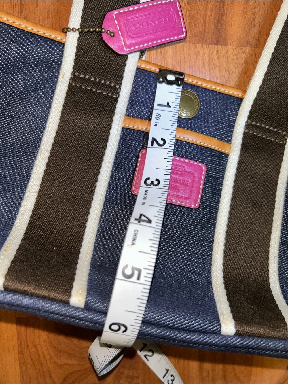 Coach Mini Hampton Denim Tote with Pink Accents